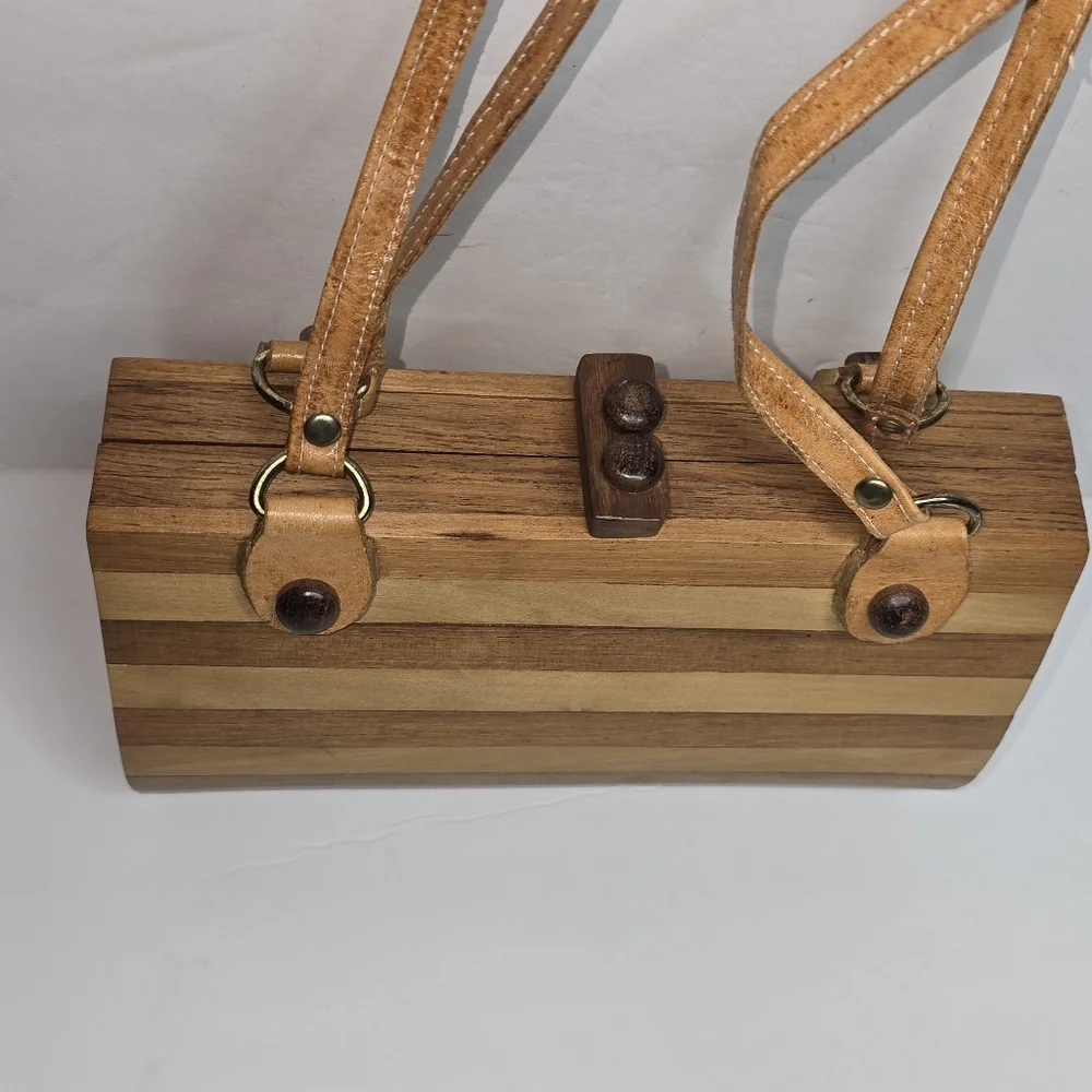 Unbranded Horizontal Striped Wooden Shoulder Bag Great Condition